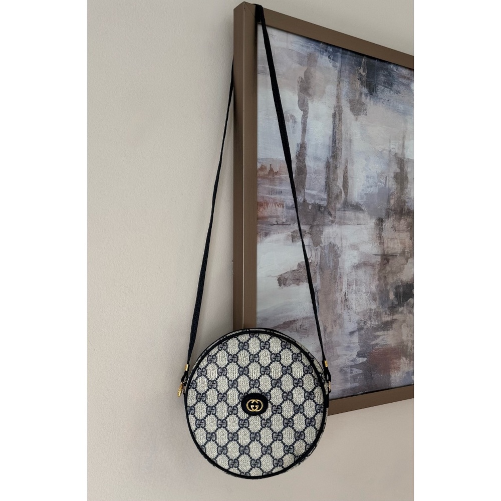 Authentic Vintage Gucci Canteen Navy Monogram Canvas Leather Round Crossbody Bag - Picture 11 of 11